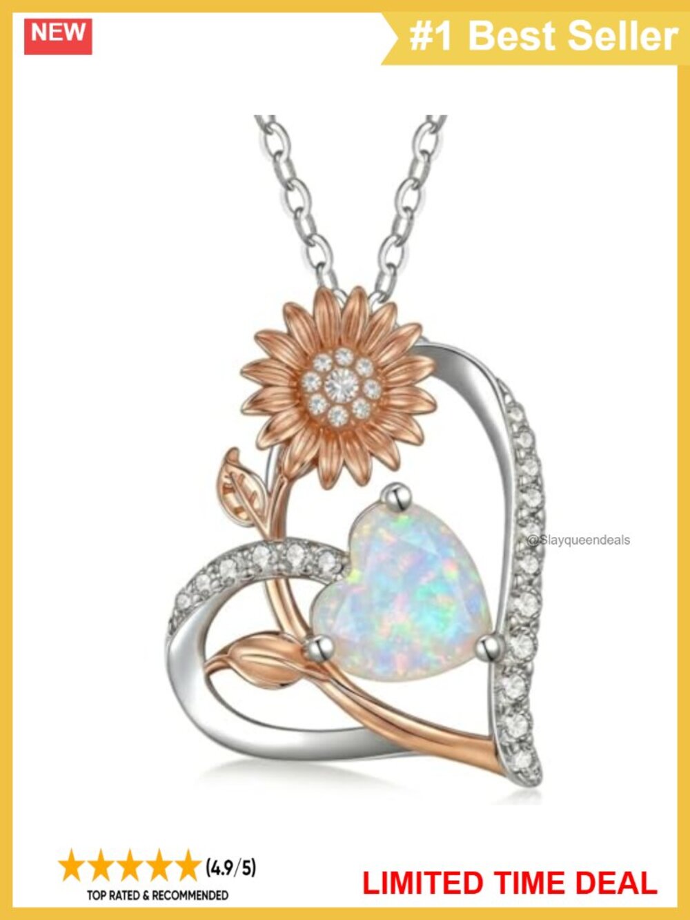 Sterling Silver Opal Sunflower Pendant Necklace 18in Adjustable Gift for Her